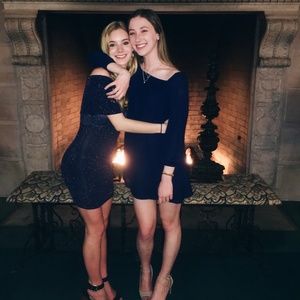 Urban Outfitters off the shoulder navy dress